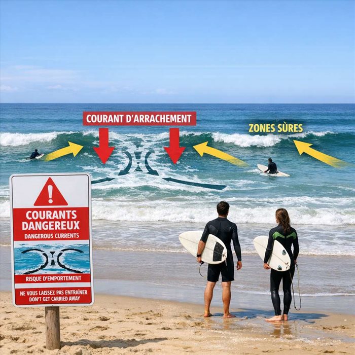 Courants à Lacanau Océan : guide sécurité et baïnes