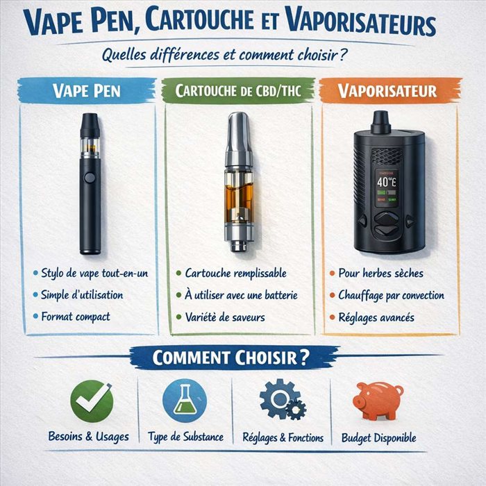 Vape pen, cartridge et vaporisateurs : différences et guide pour bien choisir